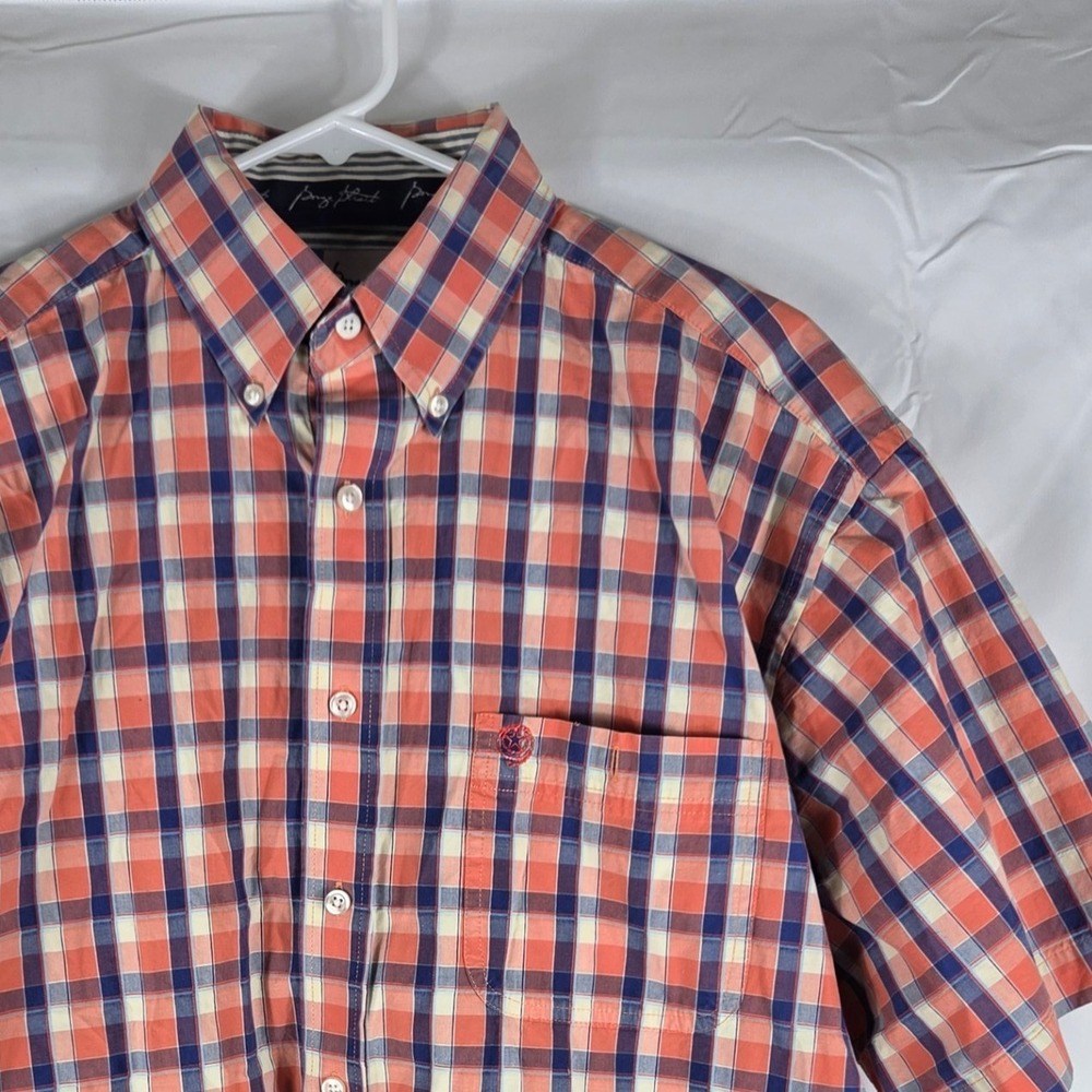 Wrangler George Strait Cowboy Cut Plaid Short Sleeve Shirt Mens Orange Blue XL